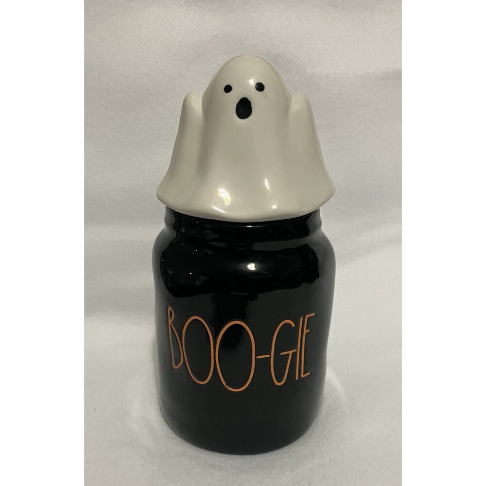 Rae Dunn Ceramic BOO-GIE Halloween Figural Canister Jar Ghost Topper Lid 4 X 8.5